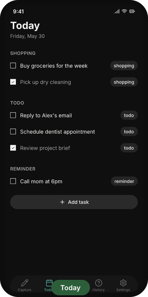 OneClickDo today screen — tasks due today
